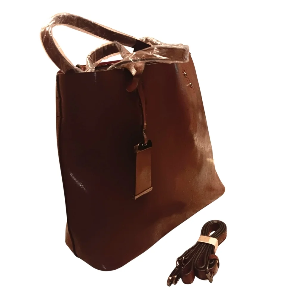 NWOT Brown/Burgundy Vegan Leather Bag - Picture 4 of 7